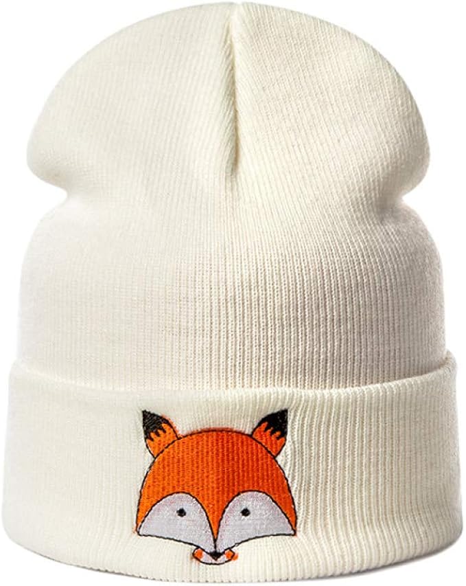 Womens Cotton Knit Beanies Fox Pattern Skullies Hat Comfortable Soft