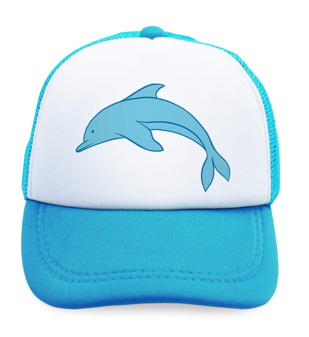 Photo 1 of Summer Kids Trucker Hat Dolphin Facing Left Animals Ocean Polyester Boys Girls Sun Toddler Caps Light Blue Design Only Adjustable