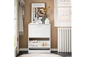 Haotian Shoe Storage Cabinet Entryway, Slim Shoe Rack Freestanding, Narrow Shoe Organizer 2 Flip-Drawers for Front Door Entrance Hallway, White, FSR137-W