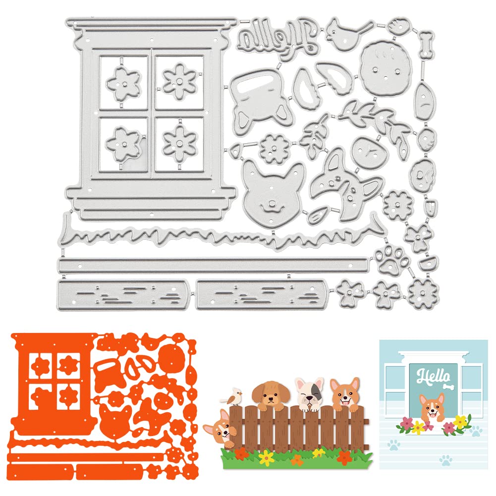 BENECREAT Dog Metal Cutting Dies Stencil Template Carbon Steel Puppy Embossing Tool Die Cut 12.5x9.8cm for Card Making Album Paper Scrapbooking DIY Dies Craft
