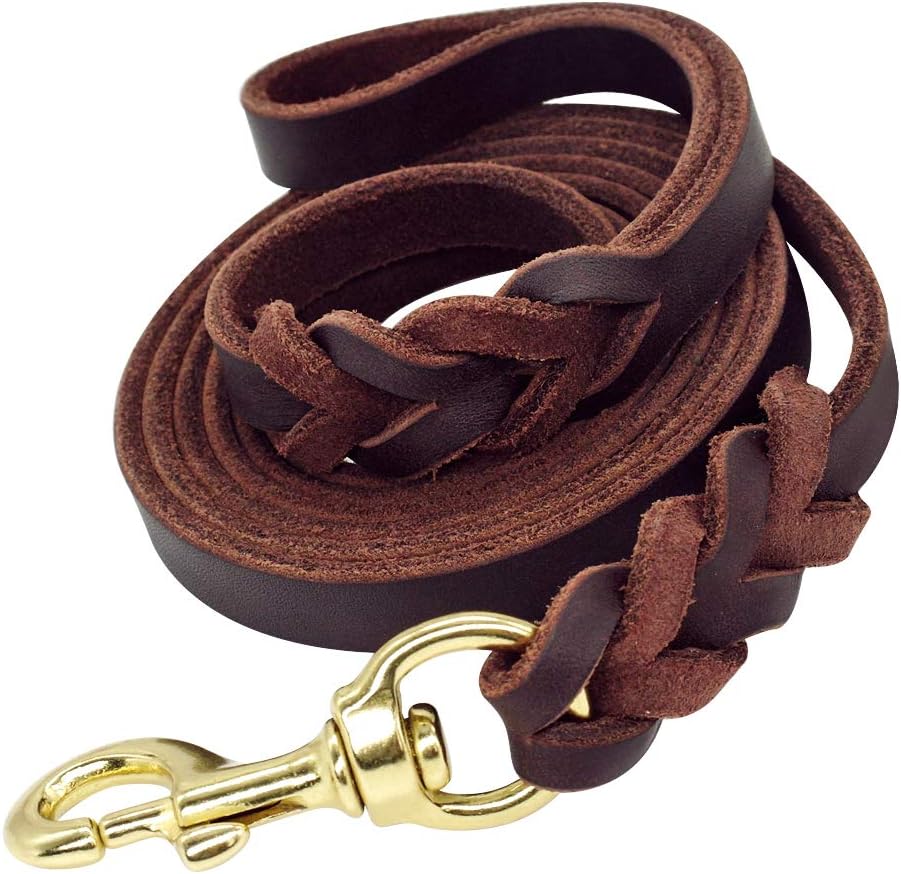 Braided leather dog leash Clearance