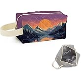 SuoSycorax Mountain Landscape Printed Quilted Makeup Pouch for Women - Velvety Polyester Cosmetic Organizer w/Triple Compartments, Travel & Makeup Brush Holder