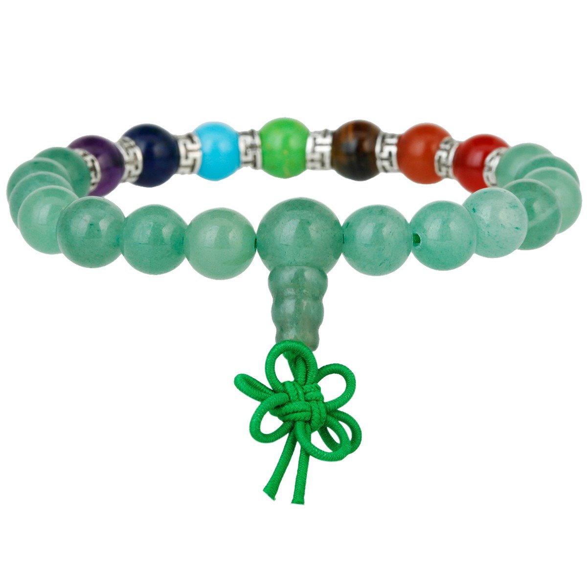 KYEYGWO Mala Prayer Beads Bracelet for Woman, 7 Chakras Crystal Stone Round Beads Stretch Bracelets, Green Aventurine