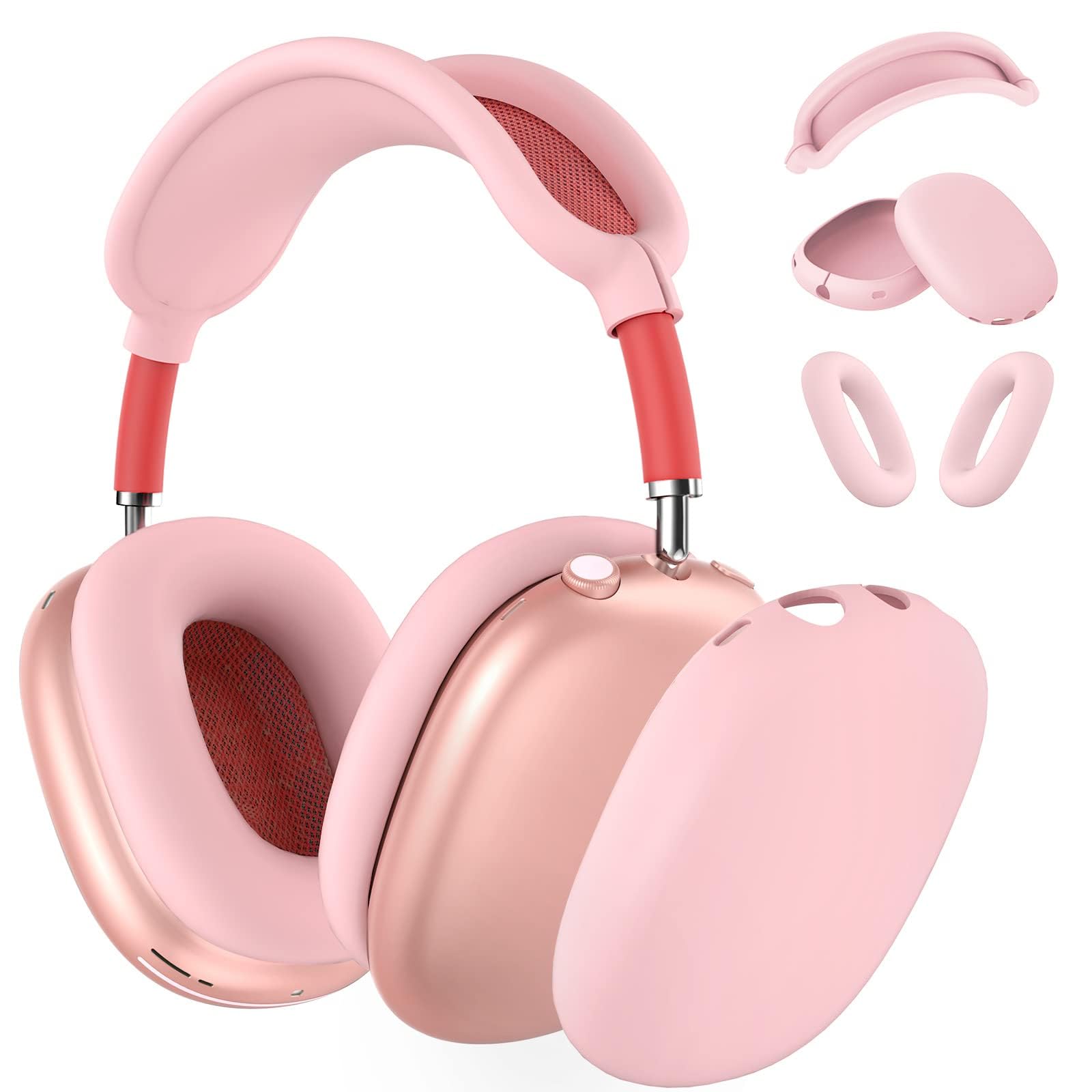 FAFALITHIC Silicone Case Compatible with AirPods Max Anti-Scratch Protective Cover AirPods Max Accessories Set with Ear Cups Cover, Ear Pads Cover & Headband Cover (Silicone Pink)