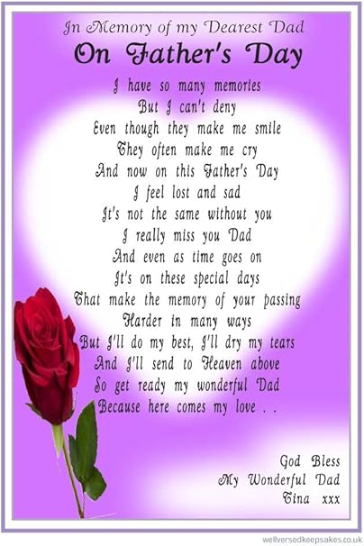 Unique Personalised Grave Card To My Dearest Dad On Fathers Day Includes Fixing Stake A Laminated Memorial Marker Featuring A Bereavement Poem By Impish Odes Purple Design Amazon Co Uk Office