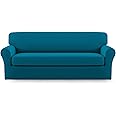 Easy-Going 2 Pieces Microfiber Stretch Sofa Slipcover – Spandex Soft Fitted Sofa Couch Cover, Washable Furniture Protector with Elastic Bottom Kids,Pet (Sofa, Peacock Blue)