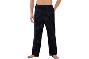 Vulcanodon Mens 100% Cotton Pajama Pants Fleece Plaid Bottoms with Pockets and Button Fly