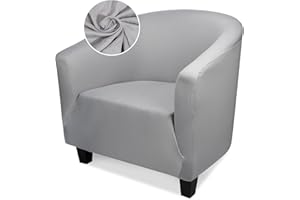 Treaful Club Chair Slipcover, 1 Piece Stretch Club Chair Slipcover with Arms, Light Gray Barrel Chair Slipcover Round Soft Armchair Sofa Cover Removable Couch Furniture Protector for Bedroom Hotel