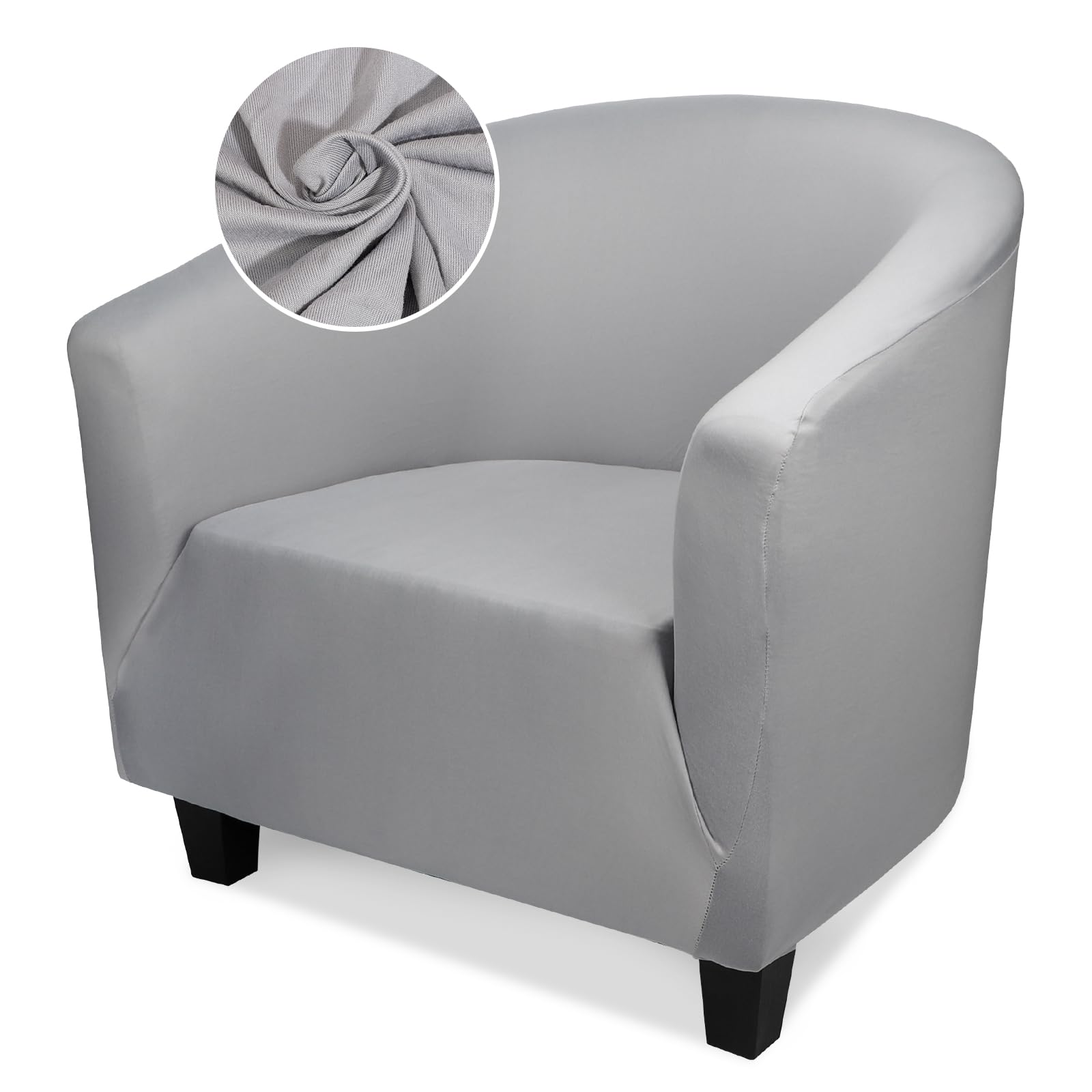 Photo 1 of Treaful Club Chair Slipcover, 1 Piece Stretch Club Chair Slipcover with Arms, Light Gray Barrel Chair Slipcover Round Soft Armchair Sofa Cover Removable Couch Furniture Protector for Bedroom Hotel