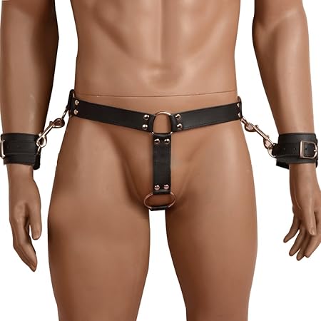 Genmine Männer Herren Bondage Fetisch Leder Arm Brust Harness Harnais Gay Leather Cuir Einstellbar (Keuschheitsgürtel Mit Cock Ring)
