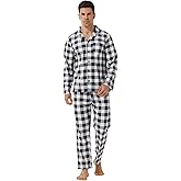 LANBAOSI Couples Matching Pajama Set Button Down Long Sleeve Lounge Shirts Pants Sleepwear Soft Plaid Pjs Set with Pockets