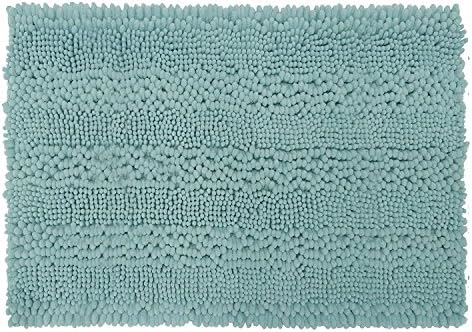 Chawind Non slip Chenille Bathroom Bath Shower Rugs Mat Carpet Floor Plush Absorbent Luxury Microfiber Bristles Soft Shaggy Washable Surface Textured (17 x 24, Aqua)