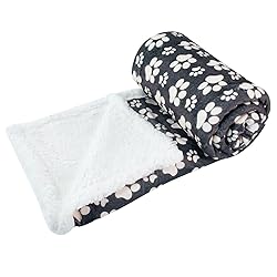 long rich Printed Dog paw Flannel Reverse to Sherpa