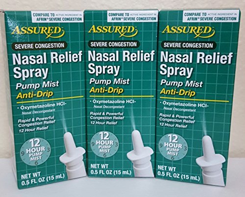 Nasal Relief Spray, Pump Mist, Anti-drip, Severe Congestion, (Oxymetazoline HCI ) 12 Hours, 3 Pack. by Assured