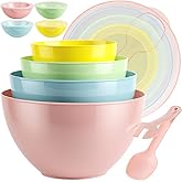 16 Piece Plastic Mixing Bowls with Lids Set - Nesting Bowls Set includes 8 Prep Bowls and 8 Lids, 2-in-1 Spoon-Fork, Large Salad Bowl for Preparing, Serving, and Storing, Dishwasher & Microwave Safe