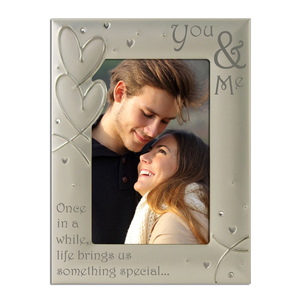 You & Me, Couples, Silver Plated, Velvet Back Hearts/Crystals Design, Engraved with "Once in a while, life brings us something special..." Boyfriend Girlfriend Wedding Engagement Partnership