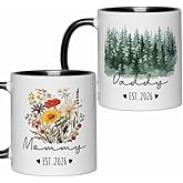 Yanprint Daddy Mommy Est.2026 Mug Set, New Parents Gifts First Time 2026, Pregnancy Announcement Mug Set, Baby Announcement Gifts For Dad Mom Est 2026 Tea Cup 11 OZ
