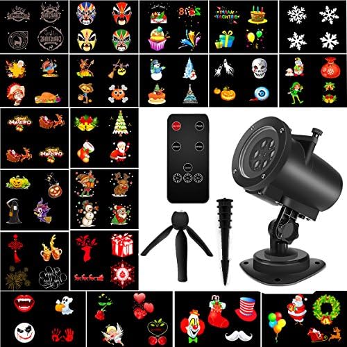 Christmas Projector Lights Sunsbell Led Landscape Spotlight, 20 Slides Sparkling Projector Light Show 360 Degrees Rotating Halloween Outdoor Indoor Lighting(12W - 20 Slides)