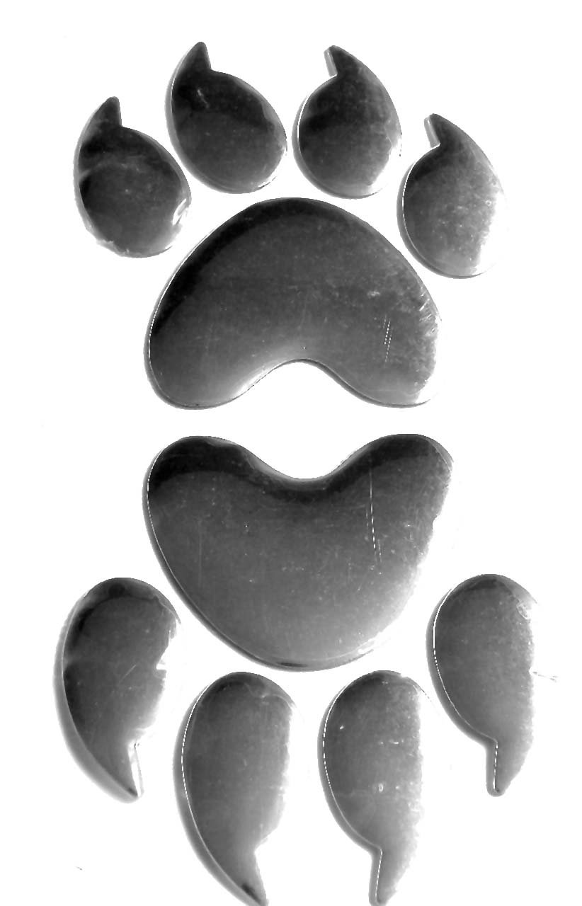 PAIR OF SILVER CHROME BEAR PAW PRINT Car Emblem Decal Badge Sticker - LARGE SIZE