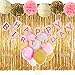 Pink and Gold Birthday Decorations with Banner Balloons Tissue Flowers Fringe Curtain for Girls 1st Birthday Party
