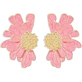 Bohemian Dainty Enamel Alloy Semi Flower Big Lightweight Stud Earrings Creative Personalized Floral Petal Earrings For Women Jewelry Gifts