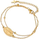 Dreamtimes Virgin Mary Bracelet Rosary Bead Cross Bracelets Religious Baptism Dainty Virgen de Guadalupe Bracelets Catholic Jewelry Gifts for Her