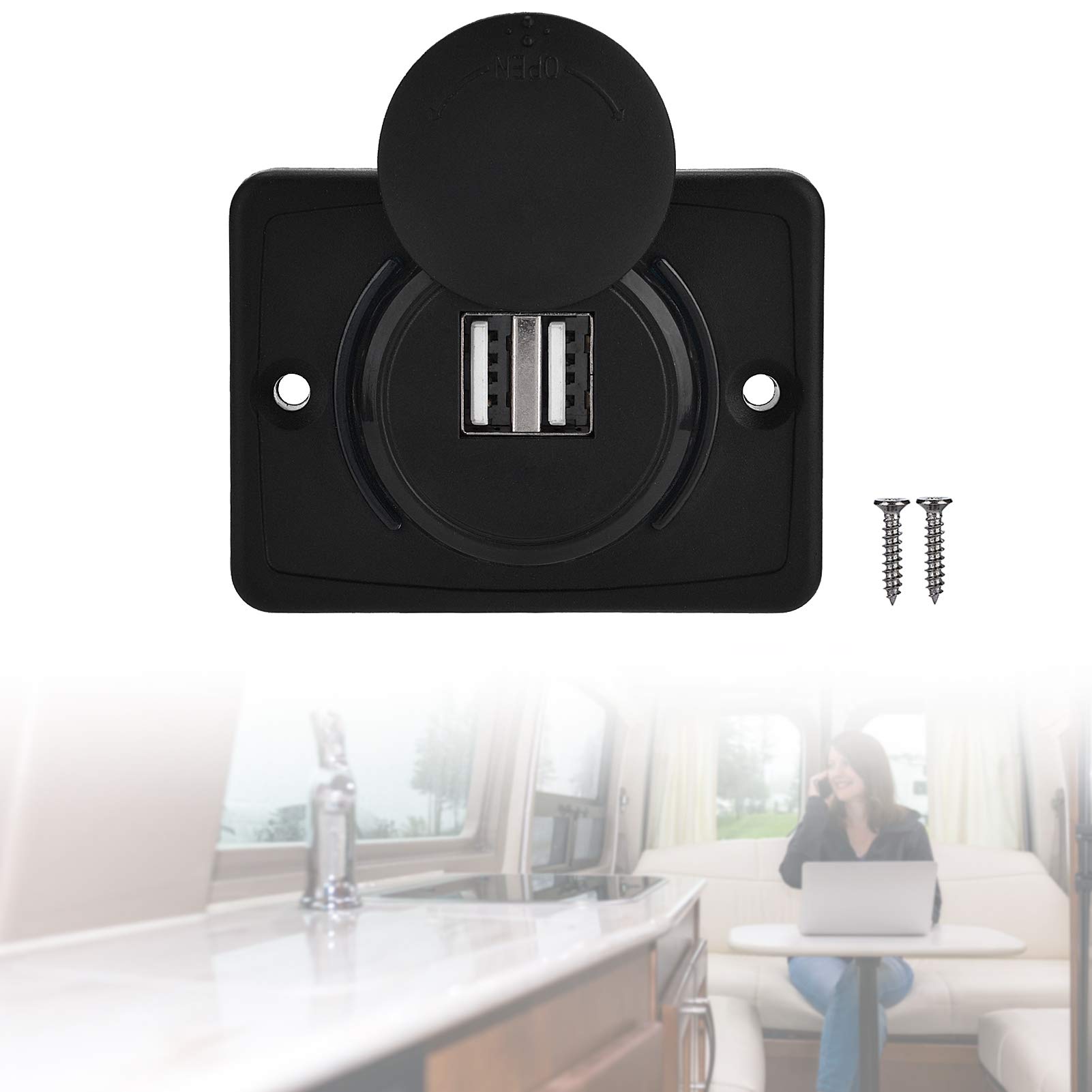 Dual USB Car Socket, 3.1A 12V/24V Waterproof Charging Panel with LED Indicator for Cars, Trucks, Boats, and Marine Vehicles, Panel Mount Installation