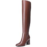 DREAM PAIRS Women's Tall Over the Knee Boots Thigh High Fall Block Chunky Heeled Knee High Long Boots with Fashion Square Toe and Side Zipper