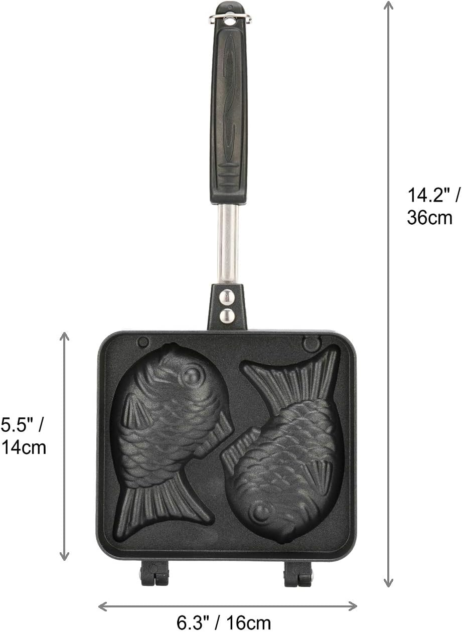 ZFNX Taiyaki Fish Shaped Cake Pan Non Stick Aluminum with Handle Double Mold