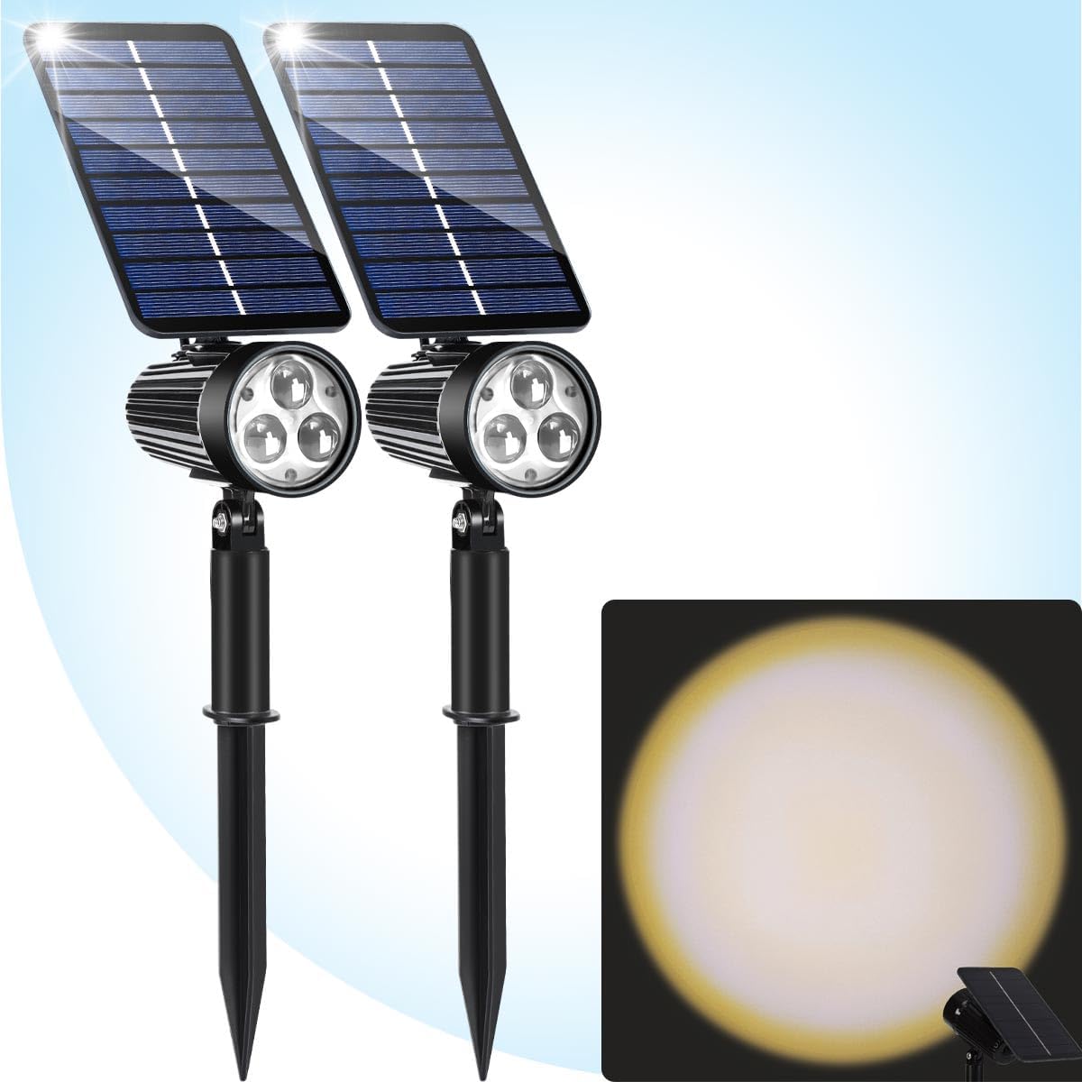 Lighting - SUNLONG Solar SpotLights Outdoor Waterproof ip65, Warm Solar Spot Lights Outdoor for Walkway Yard Pathway Garden Landscape, 2-in-1 Spot Spotlights Solar Powered for Flag