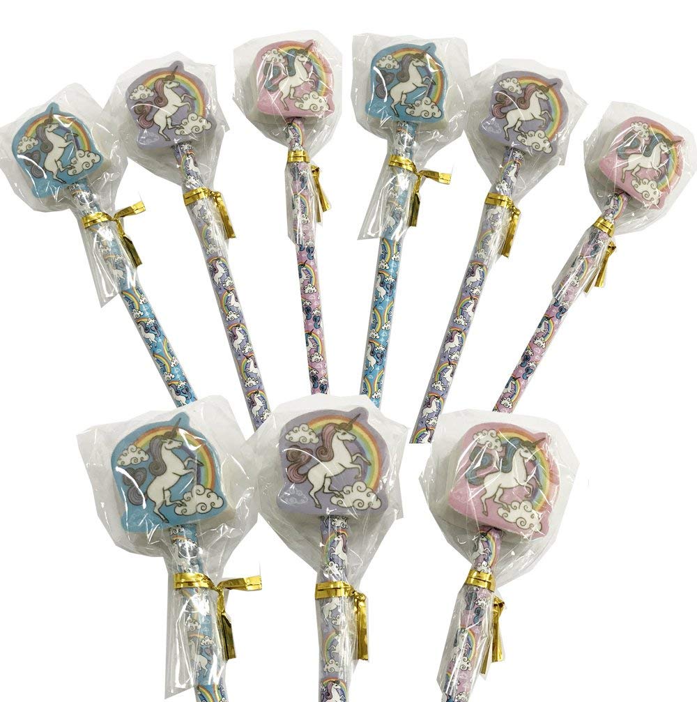 9 x Rainbow Unicorn Eraser Topper Pencils