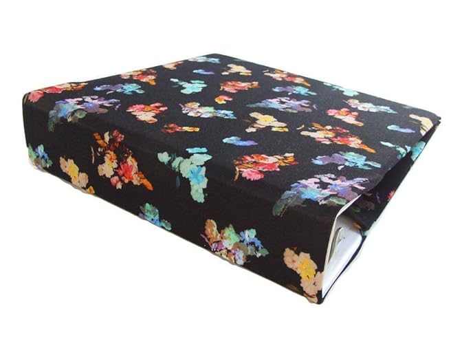 Stretch Fabric Binder Cover in Black Abstract Floral