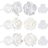 6pcs Earrings for Sensitive Ears, Acrylic Resin Post Flat back Earrings White Rose Clear Earrings Flatback Studs Metal-Free Flower Ear Cartilage Hypoallergenic Studs Clear Studs for Sensitive Ears