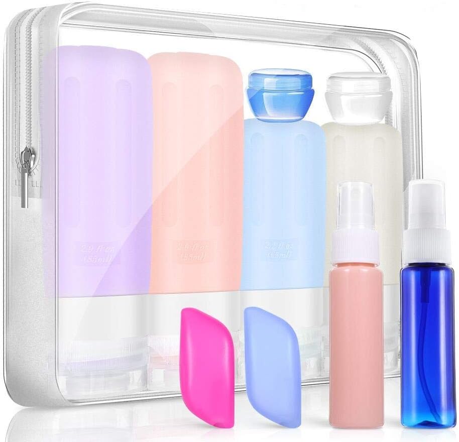 Travel Bottles 10 Pack, OTAO Travel Bottle Set 3oz Leak Proof Silicone Refillable Travel Size Toiletries Containers, Squeezable Cosmetic Travel Tubes for Business Trip or Personal Travel