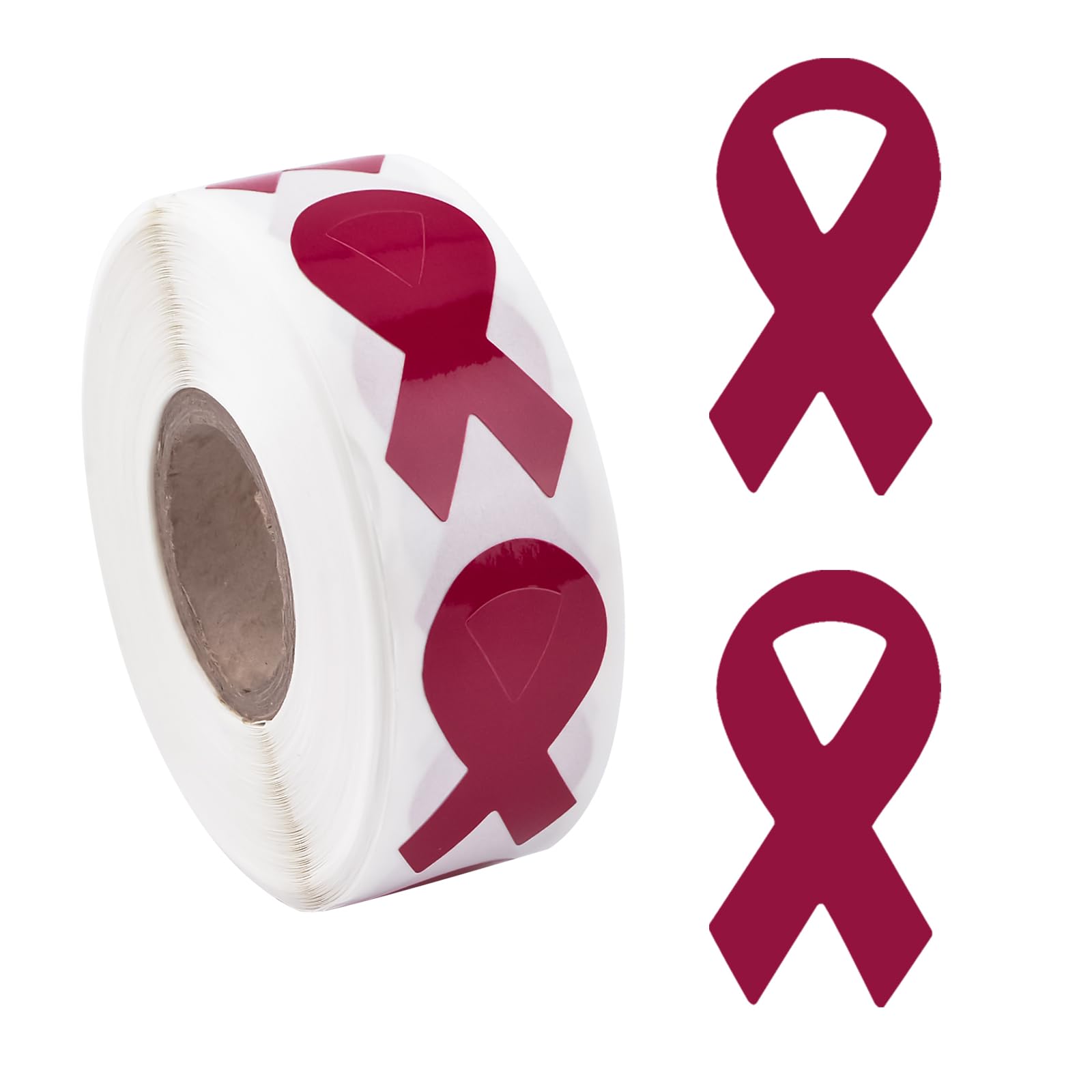 WANDIC Burgundy Ribbon Sticker, 500 Pcs Palliative Care Awareness Stickers Labels Roll Sickle Cell Anemia Myeloma Meningitis Awareness Ribbon Package Sealing for Event Gift Letter Bags — image 1