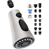 Universal Kitchen Faucet Head, 3 Modes, 15 Adapters Kit, Brushed Nickel | NSF/ANSI/CAN 372 Certified, Compatible with Kohler/Moen/Delta, 3 Function Pull Down Sink Faucet Spray Head Replacement, G1/2