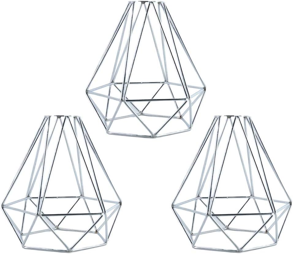 Frideko Vintage Lamp Shade, 3 Pack Retro Industrial DIY Chrome Metal Bird Cage Light Shade for Pendant Lights Wall Lights(Silver)