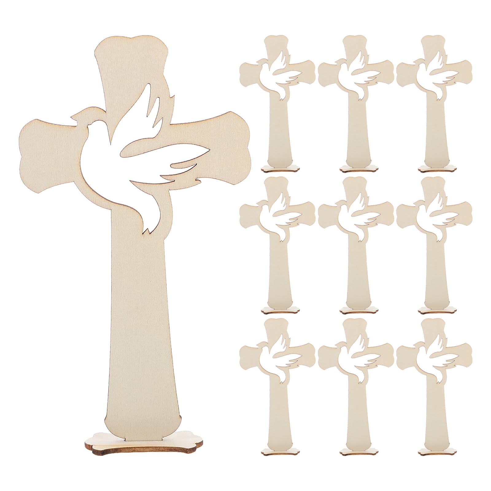 Photo 1 of ***MAJOR DAMAGE*** ***READ CLERK NOTES*** LUOZZY 10pcs Baptism Wood Cross Figurine with Base Wooden Cross for Table Centerpieces Small Baptism Decor Rustic Standing Cross for Communion Decor