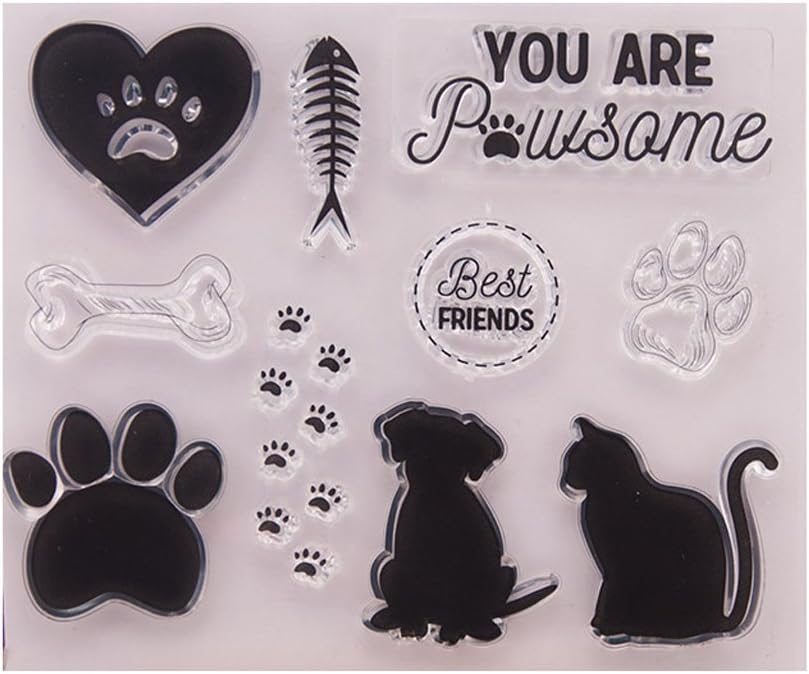 sayletre Clear Silicone Stamp Sheet Printing Scrapbooking Embossing Stamper Transparent Cling Seal for DIY Scrapbook Photo Albums Paper Notebook Card Making Arts Crafts Supplies Dog & Cat Paw