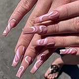 DANMANR Long Press on Nails Square French Fake