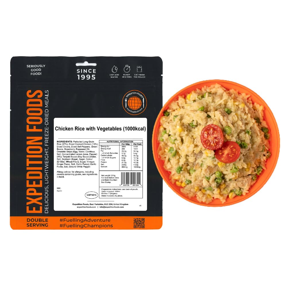 EXPEDITION FOODS Chicken Rice with Vegetables (Double Serving / 1000kcal) | Freeze-Dried Camping & Hiking Food