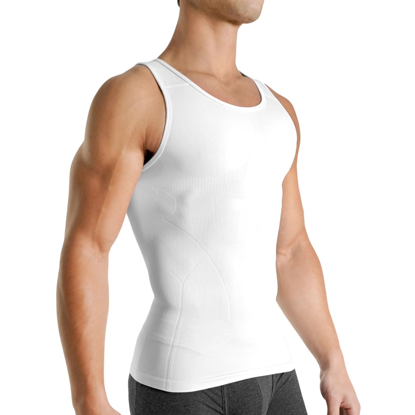 Photo 1 of Rounderbum Seamless Compression Tank Top - White, Small - Men’s Body Shaper, Slims Waist, Enhances Muscle Definition, Firms Chest, Improves Posture - Comfortable All-Day Support