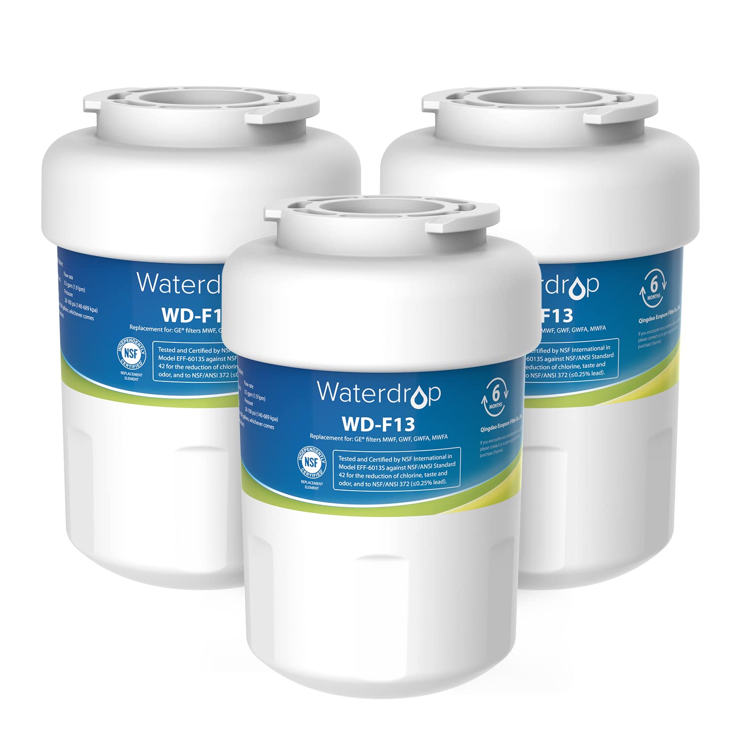 Filtro de agua Waterdrop MWF para refrigeradores GE®, repuesto para GE® MWF, SmartWater® MWFP, MWFA, GWF, HDX FMG-1, WFC1201, RWF1060, 197D6321P006, Kenmore® 9991, GSE25GSHECSS, WD-F13, 3 filtros