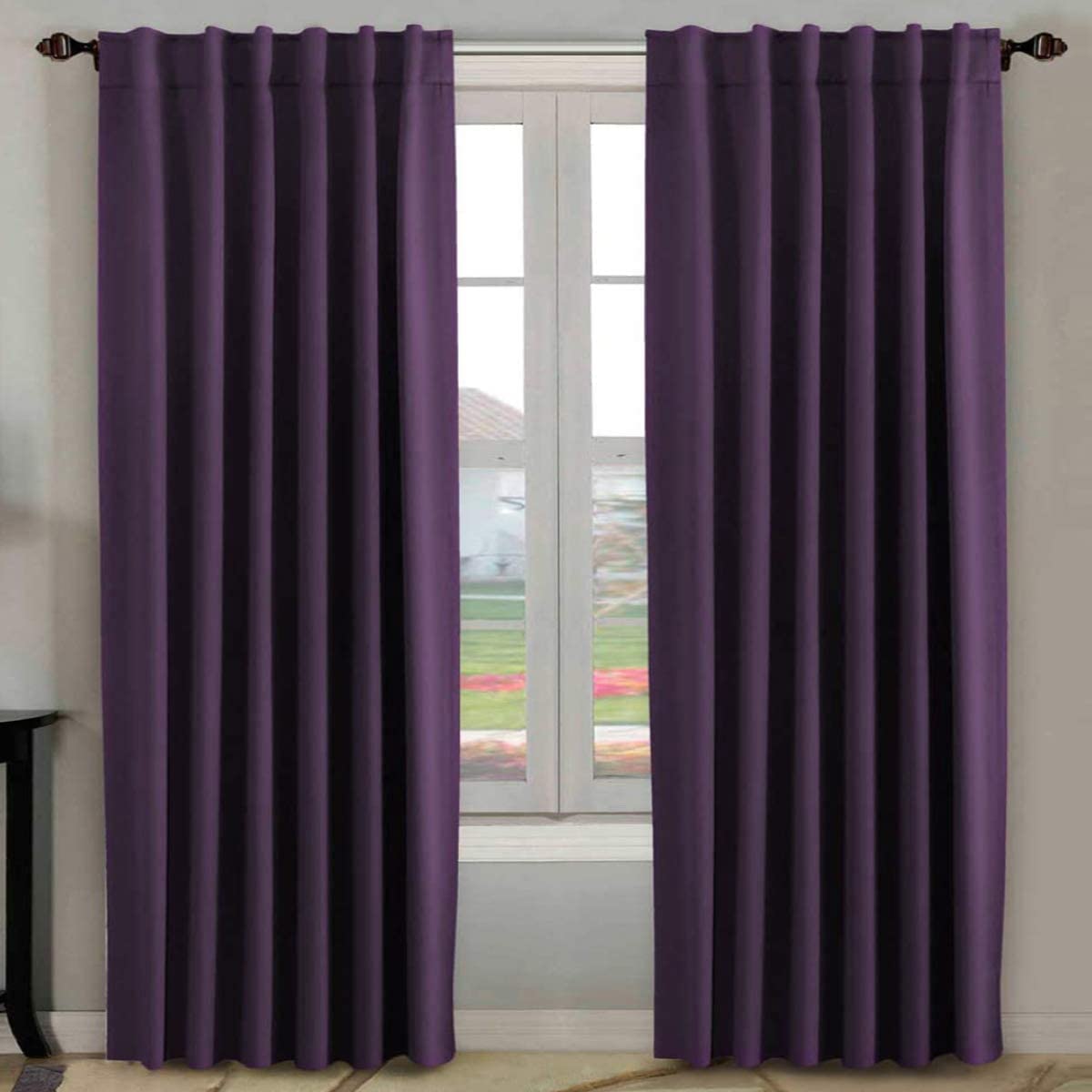 Photo 1 of H.VERSAILTEX Blackout Curtains Thermal Insulated Window Treatment Panels Room Darkening Blackout Drapes for Living Room Back Tab/Rod Pocket Bedroom Draperies, 52 x 84 Inch, Plum Purple, 2 Panels