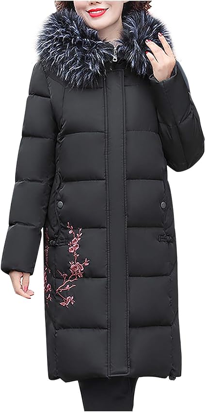 women's down coat with fur hood plus size