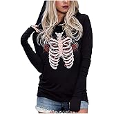 Halloween Horror Skull Silhouette Hoodie Women Long Sleeve Sweatshirt Novelty Pullover Hoodie