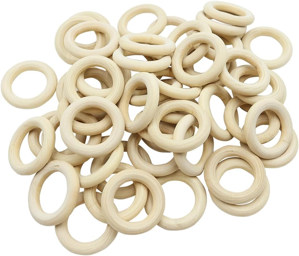 POFET 50pcs Natural Unfinished Wood Circles Rings for Ornaments Crafts 45mm