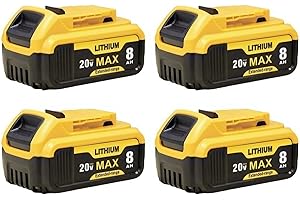 TOVLVTA 4-Pack Upgraded 8000mAh Replacement for Dewalt 20V Max Battery Compatible with Dewalt 20V Lithium-ion DCB201 DCB200 DCB206 DCB207 and Cordless Power Tools