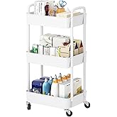 Laiensia 3-Tier Rolling Cart with Wheels,Multifunction Utility Storage Carts, Kitchen Storage Organizer,Mobile Shelving Unit