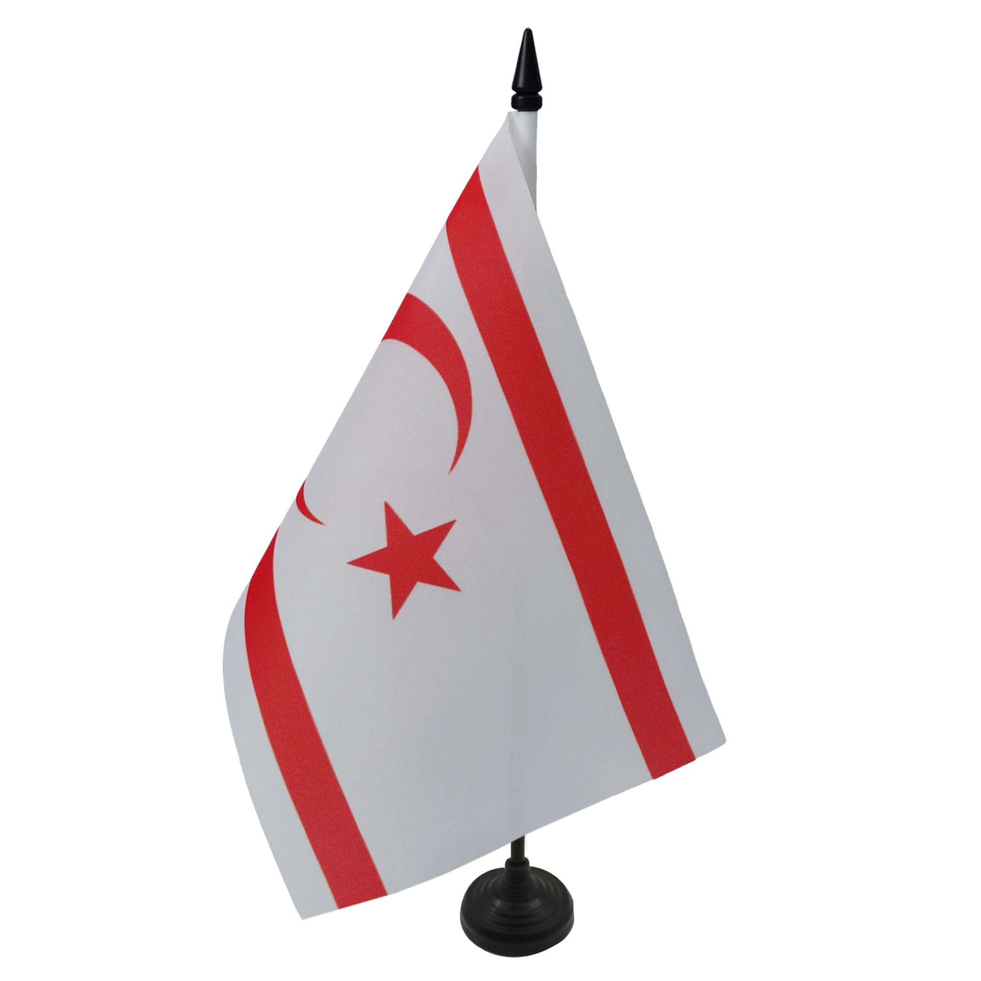 AZ FLAG Northern Cyprus Table Flag 5'' x 8'' - Cypriot Office Decoration 100% Polyester 21 x 14 cm - Mini Desk Flag with Pole and Black Plastic Base